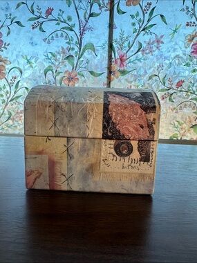 Artist Made Mixed Media Keepsake Box Removable Tray Jewelry Box Folk Art OOAK